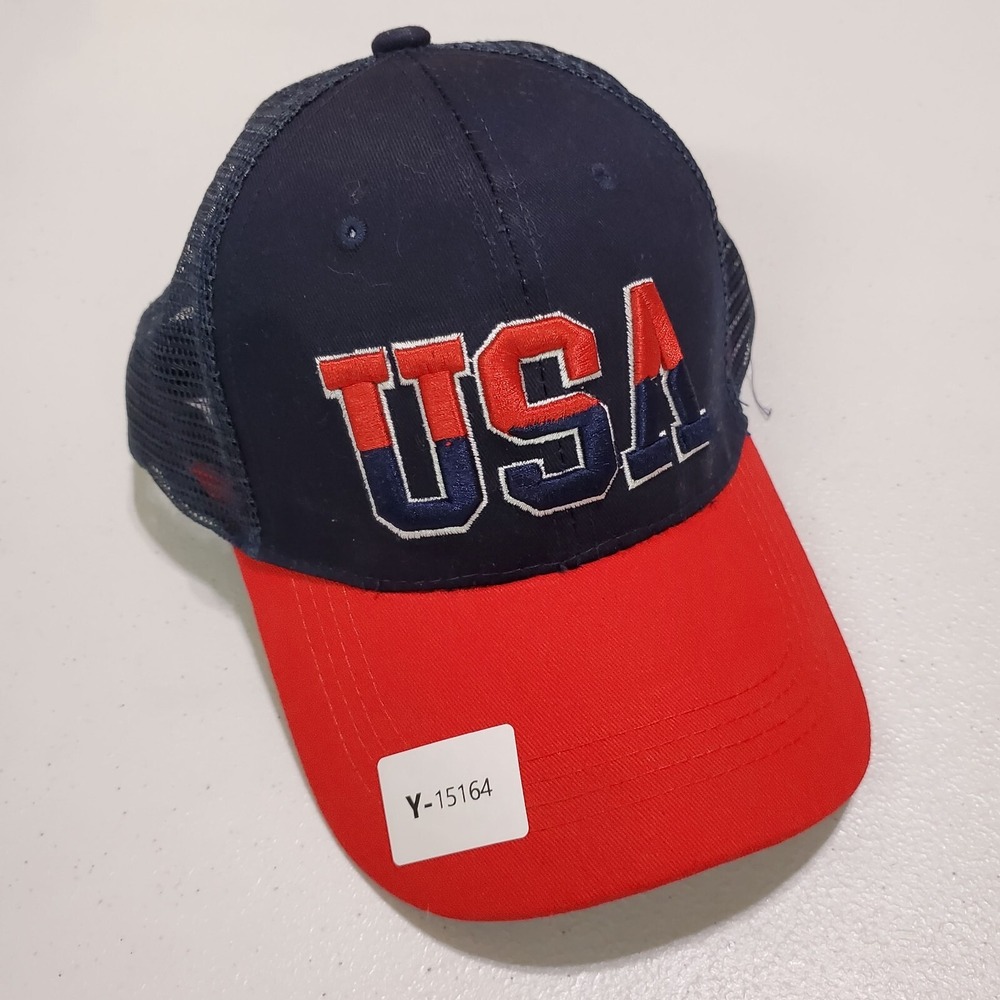 USA Men Hat OS Red White Blue Raised Embroidered Trucker Cap Snapback